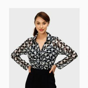 Eshakti geo print georgette ruched shirt
